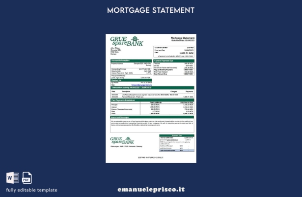 stile verificato Dichiarazione di mutuo Norvegia Grue Sparebank Modello Word e m